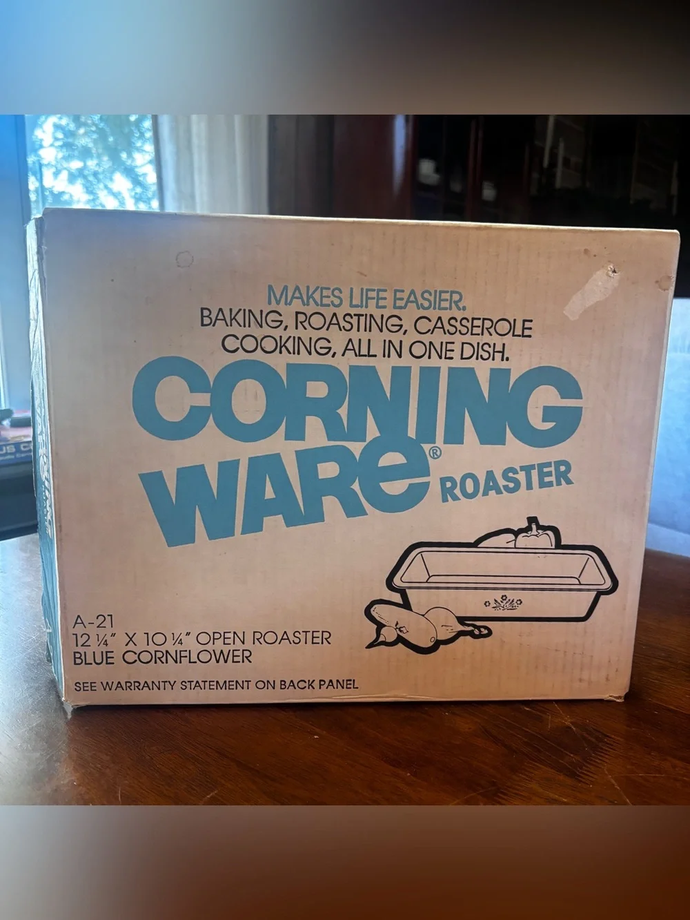 Vtg Corning ware Cornflower Oven Roaster Open Blue Country With Original Box